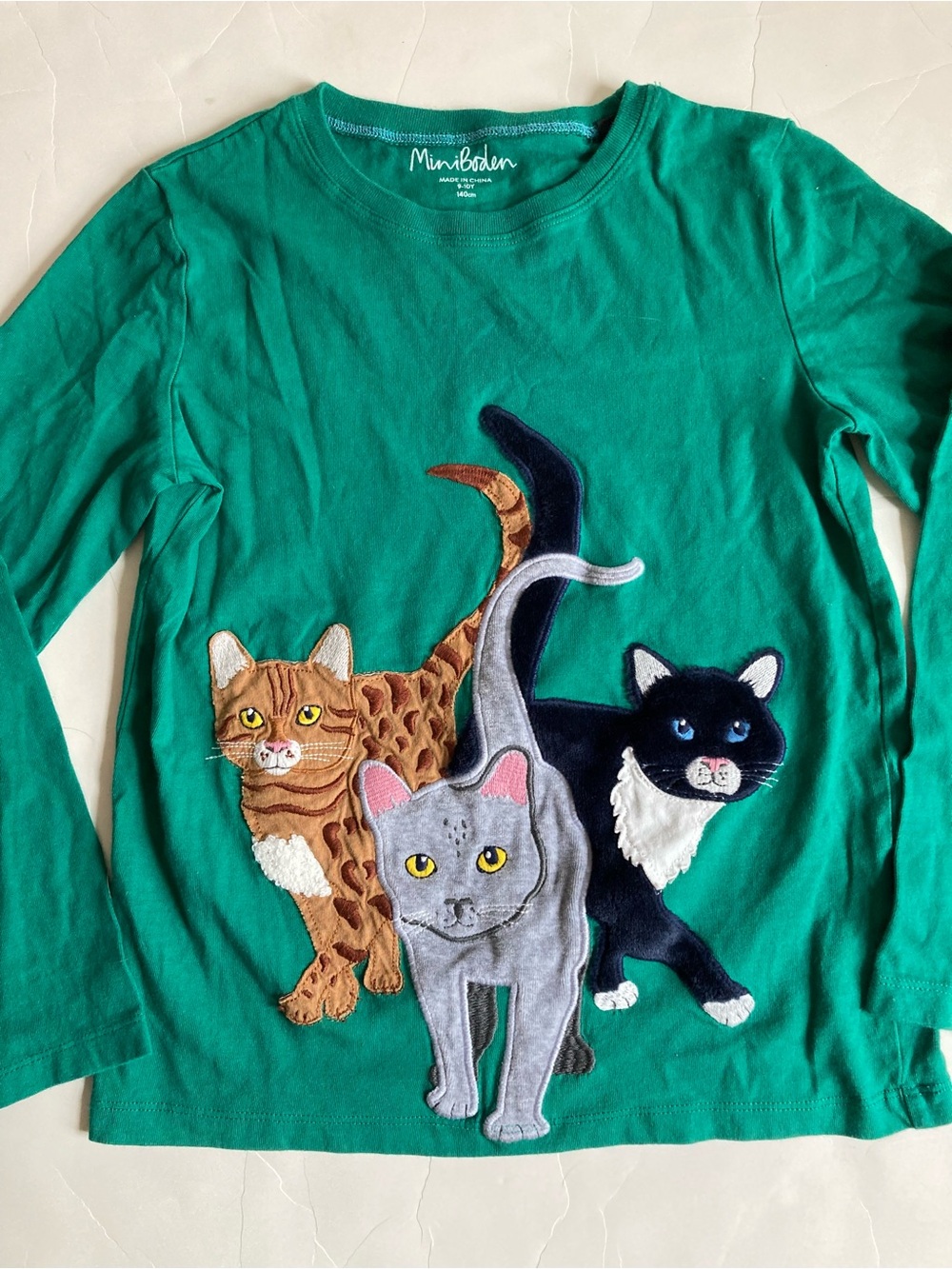 Mini Boden 9 10 big appliqué tee cats NWOT